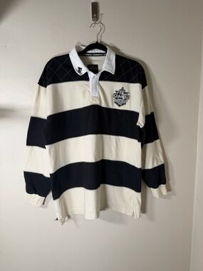 Guinness Black and White Striped Rugby Polo
